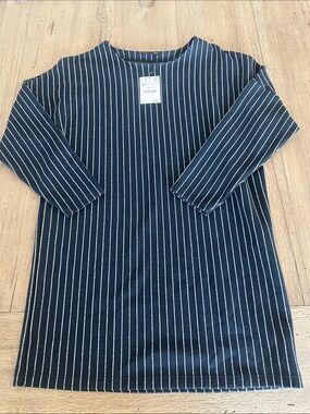 NWT Zara Navy and White Striped Long Sleeve Mini Sweatshirt Dress